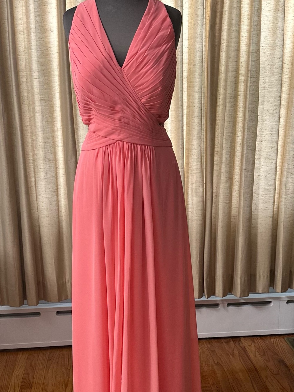Sleeveless Coral Pink Chiffon V-Neck Maxi Dress